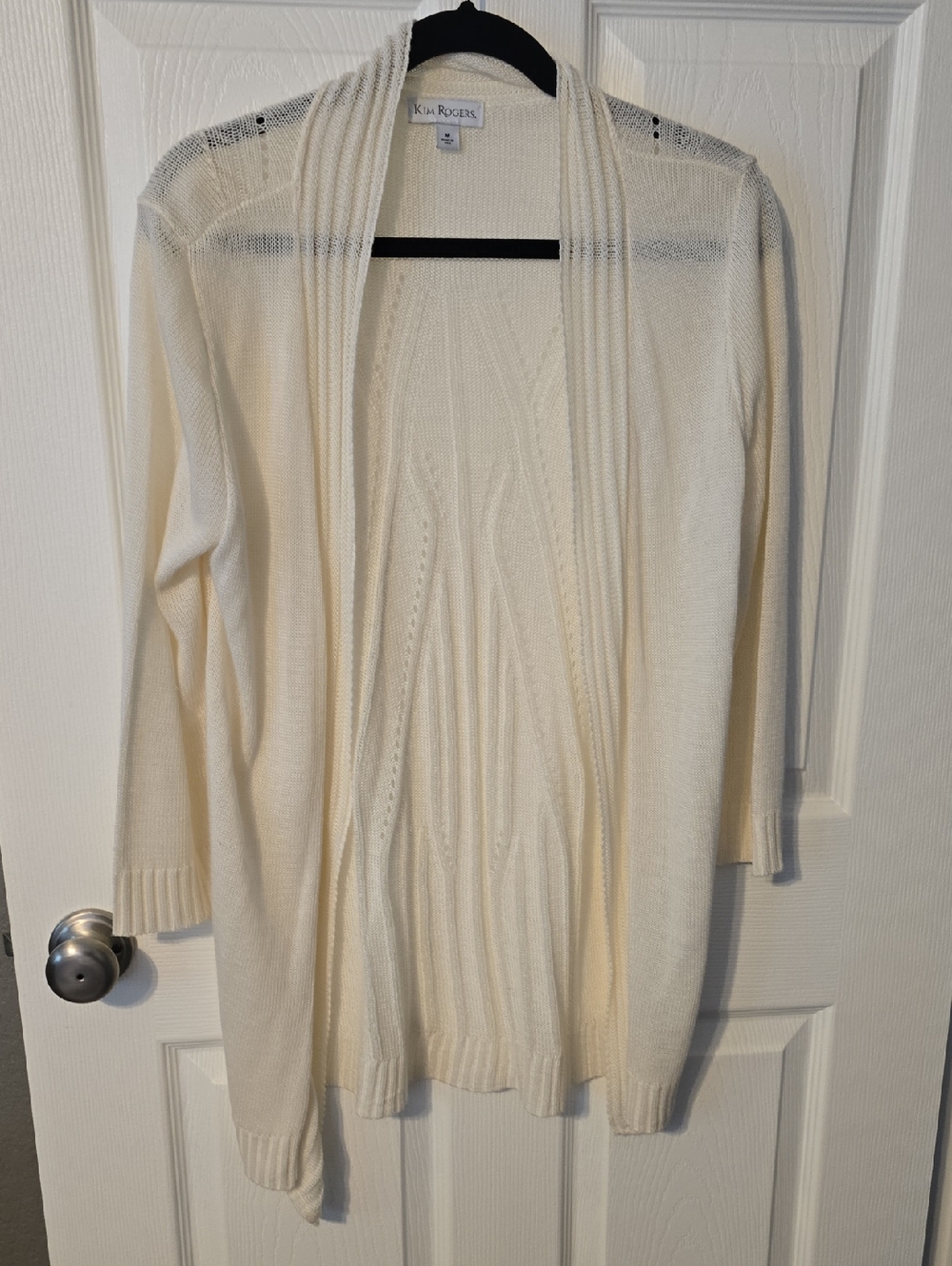 Kim Rogers  Ivory Open-Front Knit Cardigan